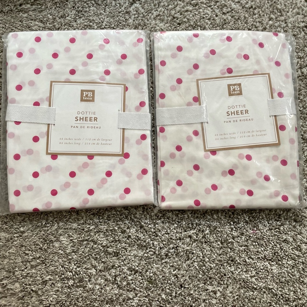 Pottery Barn pink dottie sheer curtains set of 2 44in x 84in